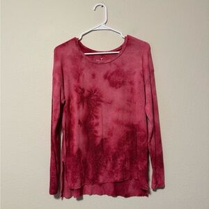 American Eagle Outfitters Red Tie-Dye Long Sleeve Top